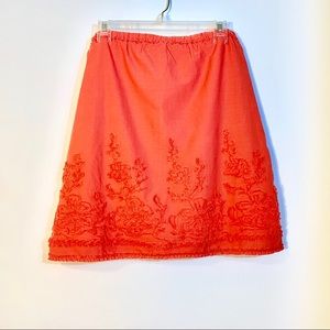 Coral Red Max Studios Embroidered Floral Skirt.